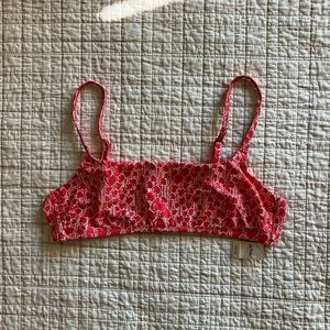 Aerie Red & White Heart Scoop Bikini Top